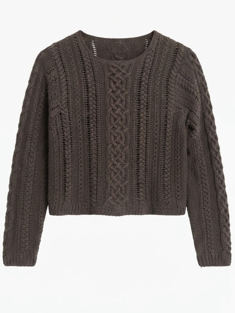 Banana Republic Vintage Chunky Cable Knit Cropped Sweater Earthy Brown Medium M